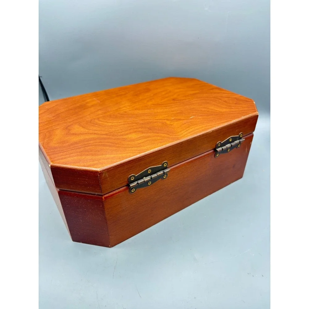 Vintage Wooden Jewelry‎ Box Insert Necklace Hooks Ring Tray Large Hinged